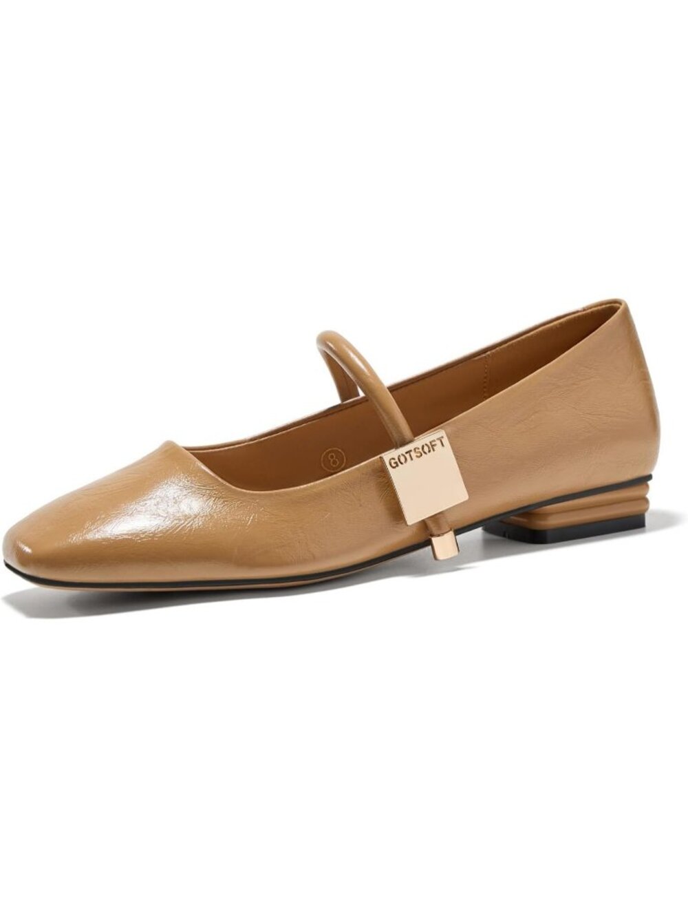 GotSoft Women's Buckle Camel Rubber Faux Leather Closed Toe Slip On Classy Shoes